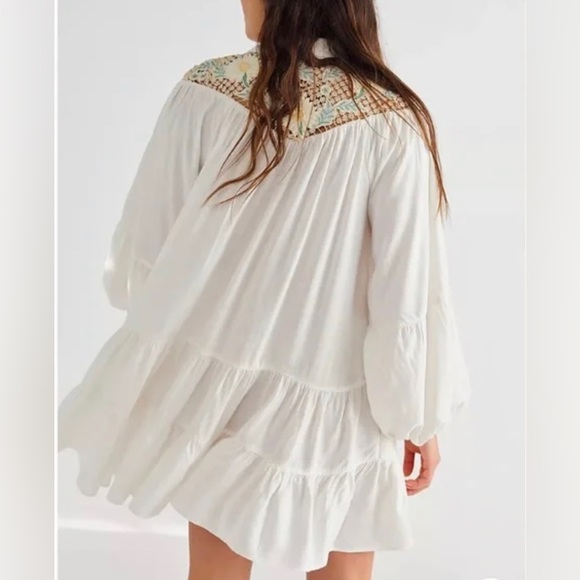 NWT Free People Chain Of Daisies Embroidered Ruffle Dress Tunic / Ivory Combo - Picture 2 of 13